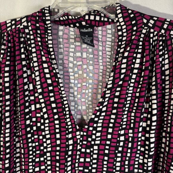 Rafaella Plus 1X Women’s Top VNeck Multicolor Geometric Print Work Casual Blouse - Picture 3 of 6